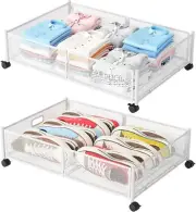 Under Bed Storage with Wheels, the Foldable Sturdy Metal Mesh WHITE