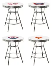 MLB Bar Table White and Chrome w/Team Logo Vinyl Decal and a Glass Top Option
