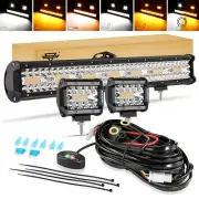 Strobe LED Work Light Bar 20Inch 420W Spot Flood with Wiring Harness 4" Pods Kit