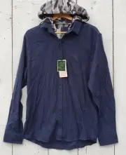 Nomad Designer Dress Shirt Men's Sz L NEW Navy With Camo Hoddle and Drawstrings