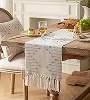 ZANZER Boho Table Runner 13 x 72.8 Inch Long Natural Cotton Woven Runner with Tassels for Home Dining Table décor, for Modern Farmhouse Decor Coffee Table Runner, Taupe and Beige