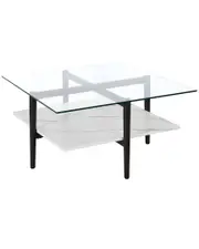 Abraham + Ivy Otto 32in Square Coffee Table with Faux Marble Shelf