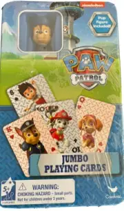 Nickelodeon PAW PATROL Jumbo Playing Cards + Chase Figurine New In Tin Container
