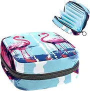 Period Bag,Sanitary Napkin Storage Bag,Blue Stripe Pink Flamingo,Tampon Holder for Purse