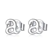 Solid 925 Signature Silver Cursive Alphabet Stud Earrings