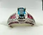 2.50Ct Art Deco Emerald Natural Blue Sapphire Ring 14K White Gold Plated Silver