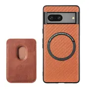 For Google Pixel 8 MagSafe Card Holder, Carbon Fiber, Detachable Magnetic Wallet Slot Case Cover (Brown)