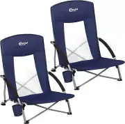 PORTAL Beach Chairs for Adults 2 Pack High Back Low Folding 2 pack-Mesh, Blue