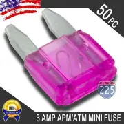 50 Pack 3A Mini Blade Style Fuses APM/ATM 32V Short Circuit Protection Car Fuse
