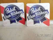 Two (2) Pabst Blue Ribbon PBR Coasters Square 4'' New Unused Same Sided 2011