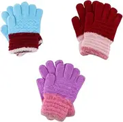 [SAFIGLE] 3 Pairs Boys and Girls Knitted Gloves Warm Winter Mittens for Boys/girls Plush Texture Easy On/off for Cold Weather Random