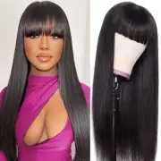 Straight Wigs with Bangs Human Hair Wigs for Black Women None Lace Front Wigs...