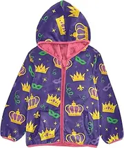 [GuoChe] Toddler Sherpa Jacket Mardi Gras Crown Carnival Purple Holiday Mask Toddler Girl Coat pink Girls Zip Up Hoodie 3T