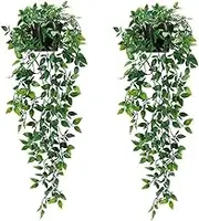 AU008-2 2-Piece Artificial Hanging Plants,Fake Greenery Faux Mandala Vine for DIY Home Office Wedding Wall Shelf Indoor Outdoor Décor,The Planter is not Included in The Single Item, 33"(85CM)