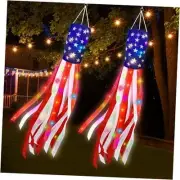 2 Pcs 60" Large American USA Flag Windsocks with 40 LED Light, 4th of July