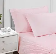 Poppy & Fritz - Queen Sheet Set, Cotton Percale Bedding Set, Crisp & Cool, Stylish Home Decor (Oxford Stripe Pink, Queen)