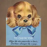 Cute Vintage Rust Craft GET WELL Card, Cavalier King Charles Spaniel Dog Cartoon