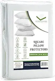 Hudson Comfort Euro 26x26 Pillow Protectors - 100% Waterproof, Prevents Feathers from Popping, European Square Zippered Pillow Covers (4 Pack, 26x26 Inch)
