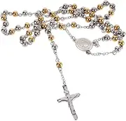 Vaguelly Trendy Necklace Beaded Cross Pendant Rosary Chain Religious Necklace Perfect for Baptism