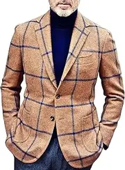 [Generic] Men's Plaid Blazer Casual Slim Fit Check Blazer For Men Male Two Button Sport Plaid Suit Coat