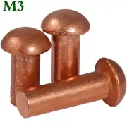 M3 Dome Head Solid Copper Rivets Round Head Solid Rivets Old School Fastener
