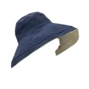 Navy Cotton Double-Sided Wearable Big Eaves Sun-Proof Fisherman Hat