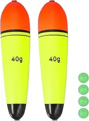 uxcell Fishing Slip Bobbers, EVA Foam Bobbers Slip Floats with Fish Beads, 1.4 Oz Floatage Fit for Perch Carp Bass Fishing Corks Saltwater Freshwater (2 Pack, Red/Yellow)