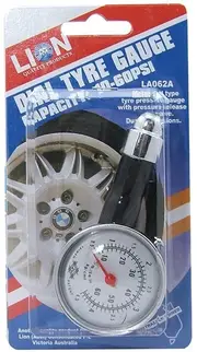 Lion Tyre Pressure Gauge 60 PSI Metal Dial Type With Relief Valve
