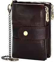 [HARPIMER] Men Purse Wallet RFID Blocking Real Leather Ladies Purses with Chain Multi Compartment Purses for Women with Double Zip, Small Bifold Ladies Wallets with Coin Pocket 16 Card Holder (Coffee)