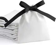 PandaSew Jewelry Pouch 20pcs Luxury 10x8cm Suede Drawstring Packaging Bag Jewelry Pouch for Rings,Necklace,Bracelet,Pendant,White with Black Ribbons