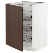 METOD base cabinet with wire baskets, white/Sinarp brown, 60x60x80 cm