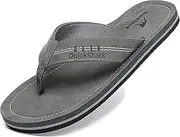 [Quickshark] Mens Flip Flops Leather Arch Support Leather Thong Sandals Beach Slippers