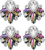 uxcell 4Pcs Handmade Beaded Patches, Glass Crystal Rhinestone Appliques Vintage Sew on Beaded Patch for Clothing DIY Sewing Accessories, Multicolor