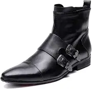 [Generic] Men's Party Ankle Boot Casual Genuine Leather Buckles High Top Boot Men's Leather Shoes