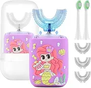 Geacker Kids Electric Toothbrush, U Shaped Toothbrush Kids Sonic Automatic Brush with Cup 5 Brush Head 6 Sonic Clean Modes IPX7 Waterproof Mermaid Design Rechargeable Smart Timer for Children 2-7