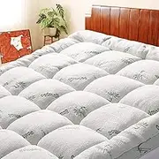 Bamboo Mattress Topper Queen Size, Cooling Extra Thick Breathable, Soft Quilted Fitted Mattress Cover with 1000 GSM Down Alternative Fill (8-21”Deep Pocket)