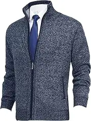 [Generic] Men's Stand Collar Knitted Cardigan Full Zip Up Stand Collar Slim Fit Casual Knitted Sweater with 2 Front Pockets