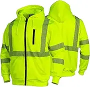 FONIRRA High Visibility Safety Work Hoodie for men Construction Hi Vis Reflective Fleece Sweatshirt with Zipper ANSI Class 3