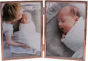 Concise Hinged Double Picture Frame, Silver Plated,Standing Vertical,5 by 7 Inch