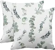 Emvency Set of 2 Throw Pillow Covers Decorative Green Leaf Watercolor Eucalyptus Branches Hand Floral with Plant Objects White Natural Greenery Twig 20x20 Inch Cushion Pillowcase Sofa Square Print