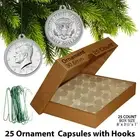 25 Direct Fit 30.6mm CHRISTMAS ORNAMENT Coin Capsules w/Hook for JFK HALF DOLLAR