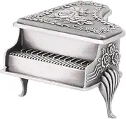 Lwuey Jewelry Box, Piano Shaped Storage Organizer Rose Flower Carved Zinc Alloy Box Ring Earrings Necklace Case Jewellery Soft Inner Surface Holder for Women Bracelets Wedding Birthday Gift Decoration