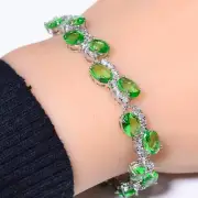 Peridot & Cubic Zirconia 925 Sterling Silver Tennis Bracelet 7.99" B_9739_706_42