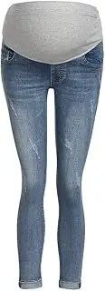 [Generic] Maternity Jog Set Prop Woman Maternity Pants Jeans Belly Trousers Legging Pregnant Ripped Maternity Pants Below Belly Maternity Pants (Light Blue, M)