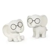 Raz Imports Elephants with Glasses Table Piece Set of 2 Distressed White