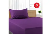 Single Size Purple Color Poly Cotton Fitted Sheet + Pillowcase