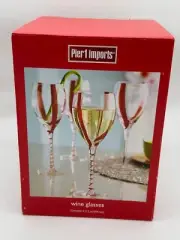 Pier 1 Imports Double Red Twist Swirl Stripes Wine Glasses Set of 4 New