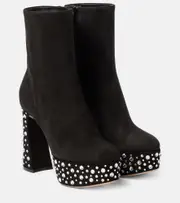 [Gianvito Rossi] Gianvito Rossi Crystal Holly suede platform ankle boots AU 7 black