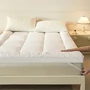 Japanese Floor Mattress Full Size, Thickened Soft Mattress Topper Foldable & Portable Tatami Mat Roll Up Sleeping Mattress Pad for Dorm Apartment(White,120x200cm/Twin XL)