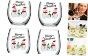 Christmas Gift, Merry Christmas Snowmen Stemless Wine Glass for Transparent